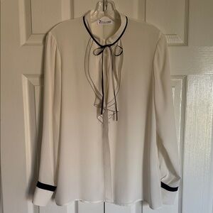 New York & Company Cream Blouse with Black Accents